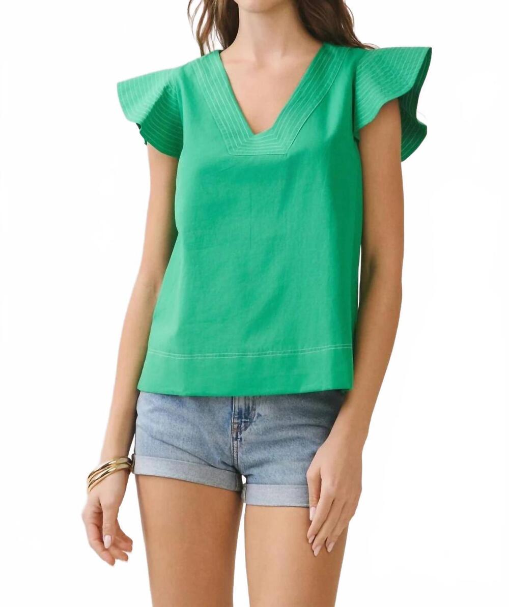 NEW TCEC subtle stitch flutter sleeve blouse top in kelly green